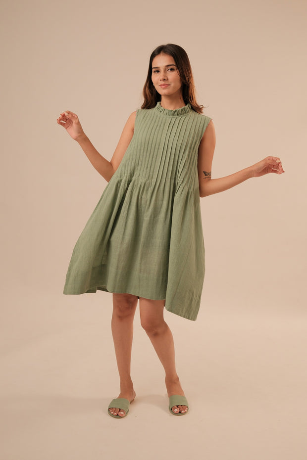 Soft Green Pleated Dress