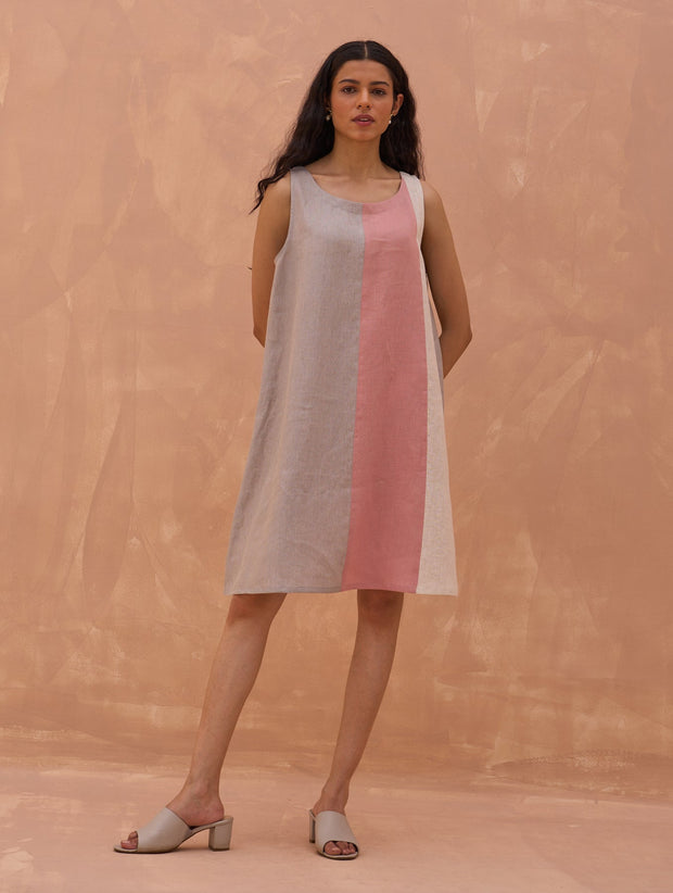 "Ikis Color-Blocked Linen Shift Dress