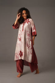 Texcher Print Gather's collar Dress  with Pant & Scarff