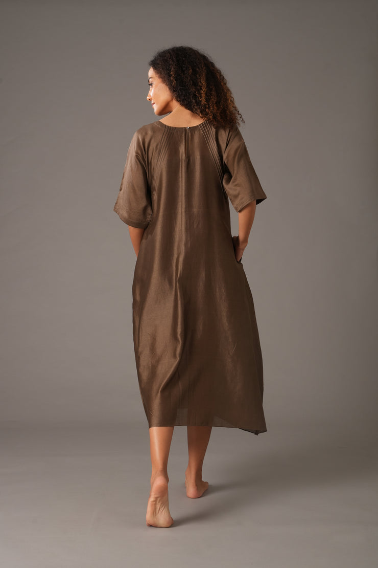 Olive Round Neck Piping Dress