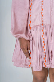 Pink-Orange Braided Short Gather Dress