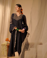 Black Pleated Yoke Kurta set