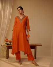 Orange V-neck Tunic Set