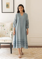 POWDER BLUE EMBROIDERED DRESS