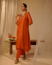 Orange V-neck Tunic Set