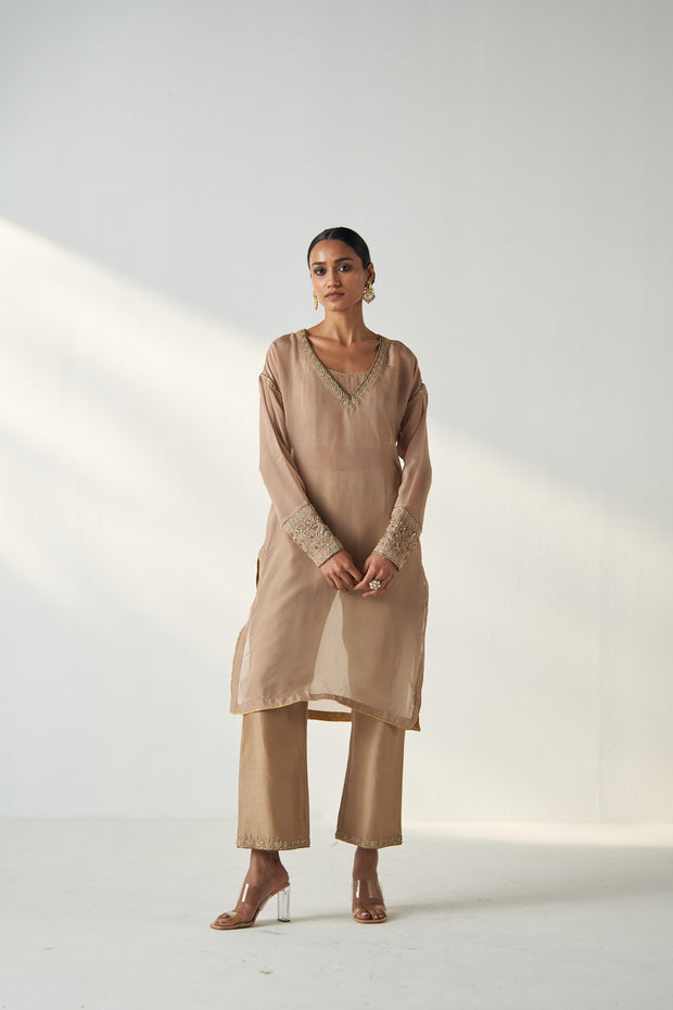 PAKHI FAWN SHEER KURTA PANT SET