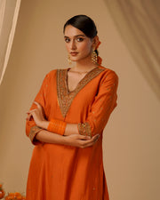 Orange V-neck Tunic Set