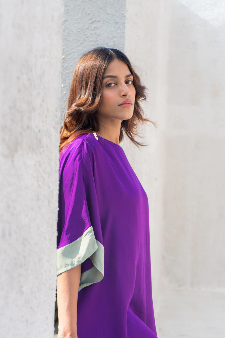 Purple- Green Short Kaftan Dress