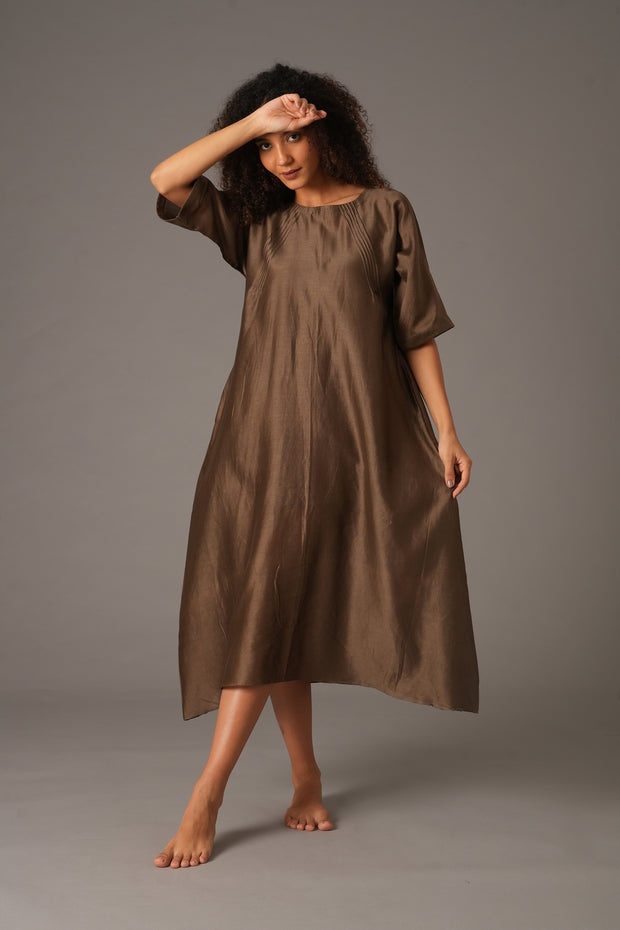 Olive Round Neck Piping Dress