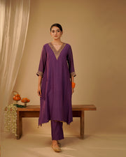 Purple V-neck Tunic Set