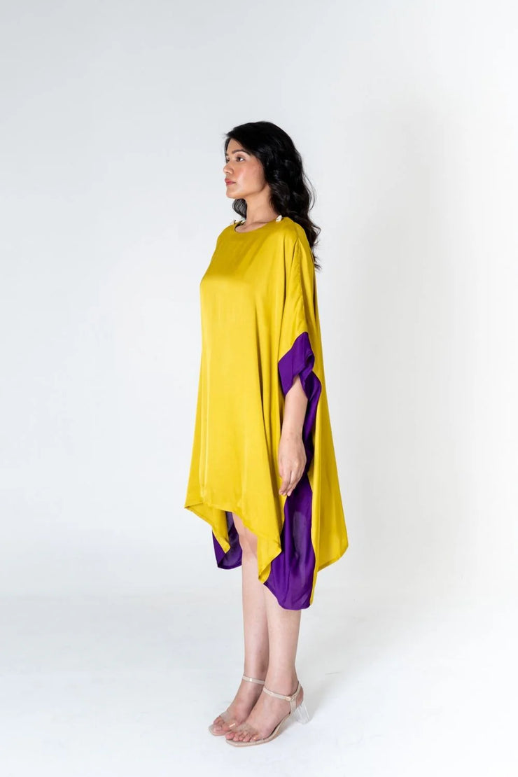 Yellow-Purple Short Kaftan Dress