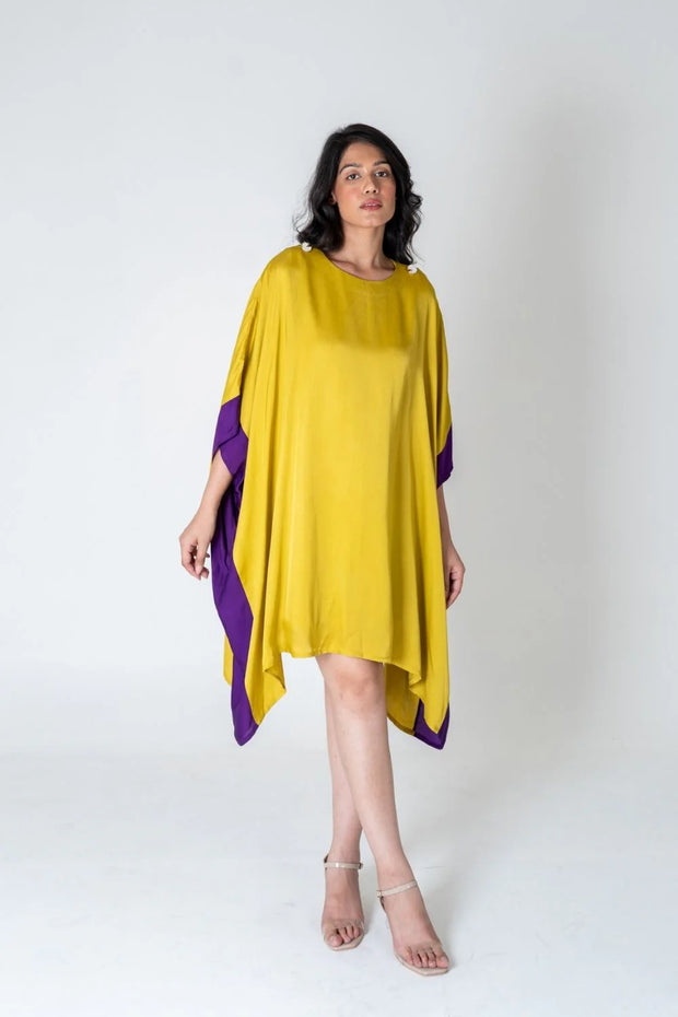 Yellow-Purple Short Kaftan Dress