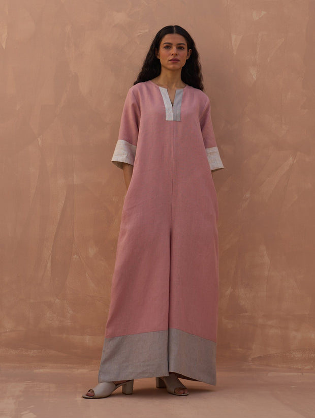 Anahi Color-Blocked Linen Jumpsuit - Charcoal