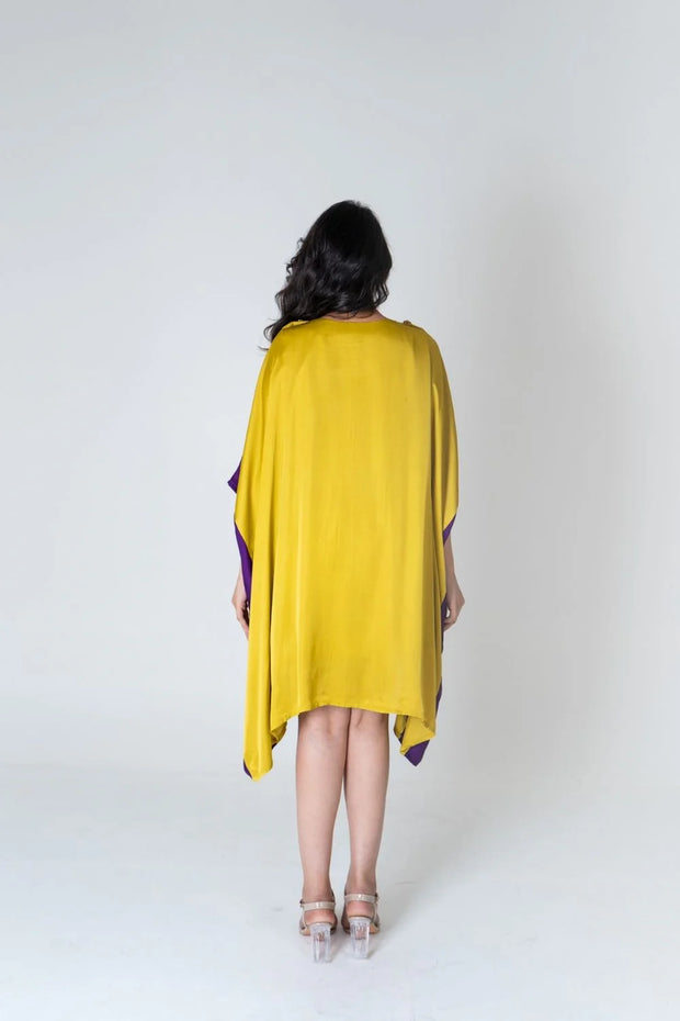 Yellow-Purple Short Kaftan Dress