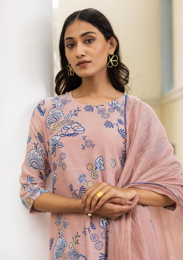 OYSTER PINK FLORAL KURTA SET