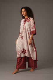 Texcher Print Gather's collar Dress  with Pant & Scarff