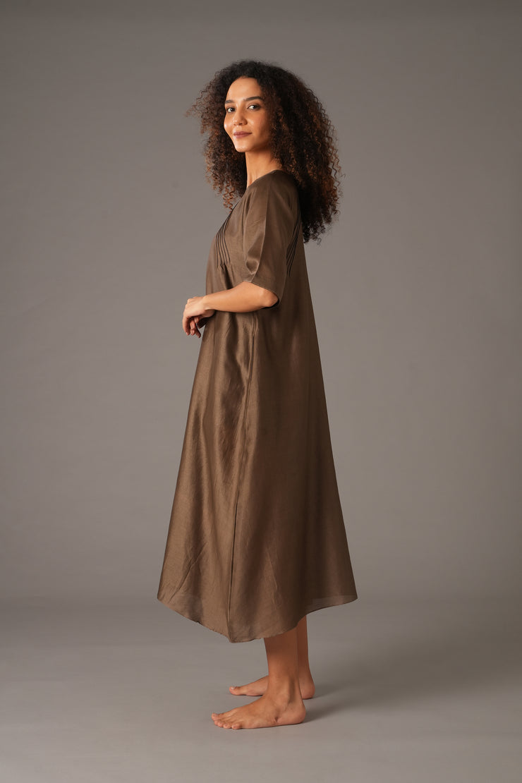 Olive Round Neck Piping Dress