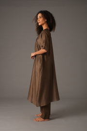 Olive Round Neck Piping Dress  Co-ord