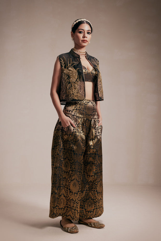 Luxurious Golden Embroided Jacket Set