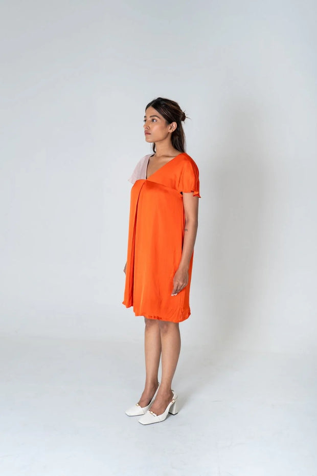 Orange-Pink Color-Block Short Dress