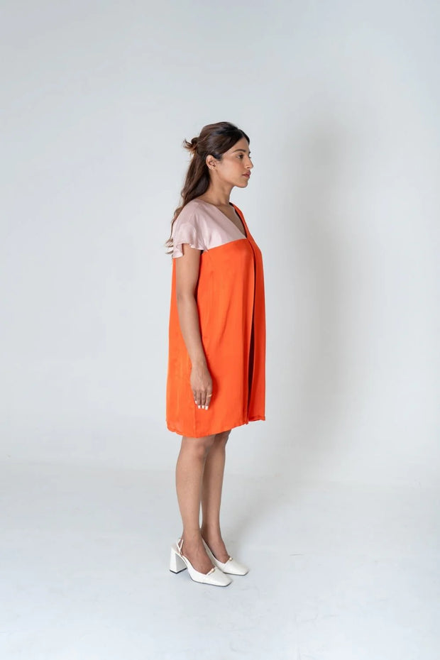 Orange-Pink Color-Block Short Dress