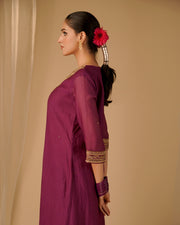 Magenta V-neck Tunic Set