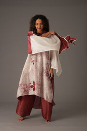 Texcher Print Gather's collar Dress  with Pant & Scarff