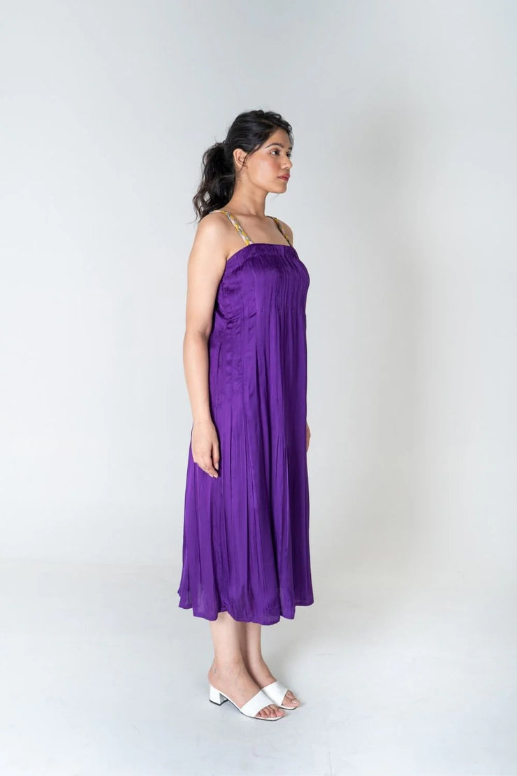 Color-Blocked Braided Sleeveless Purple Maxi Dress