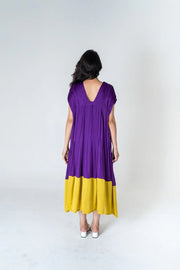 Purple-Yellow Color-Blocked Dress