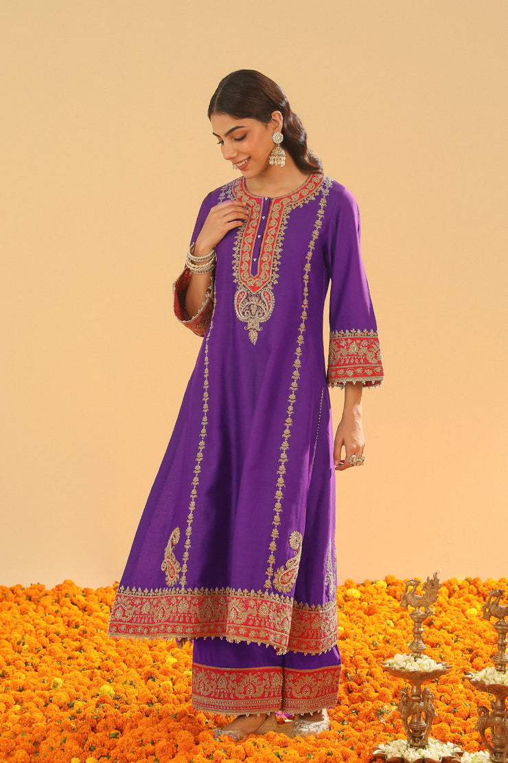 Long A-line Kurta with Palazzo and Dupatta