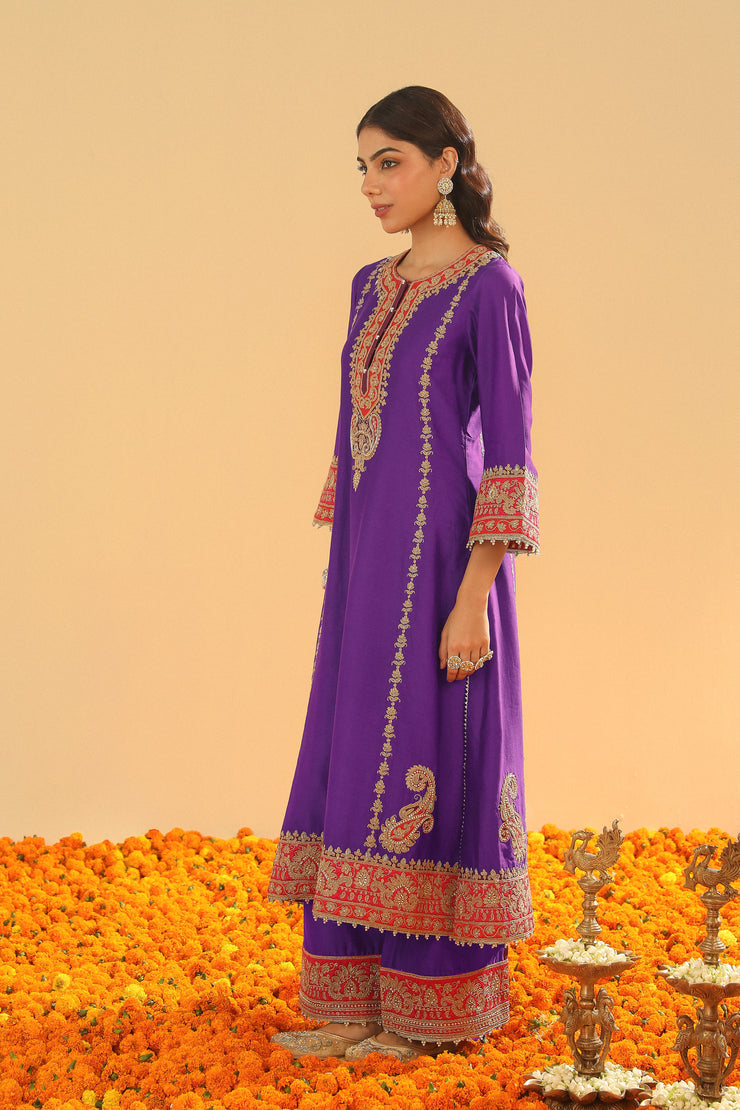 Long A-line Kurta with Palazzo and Dupatta