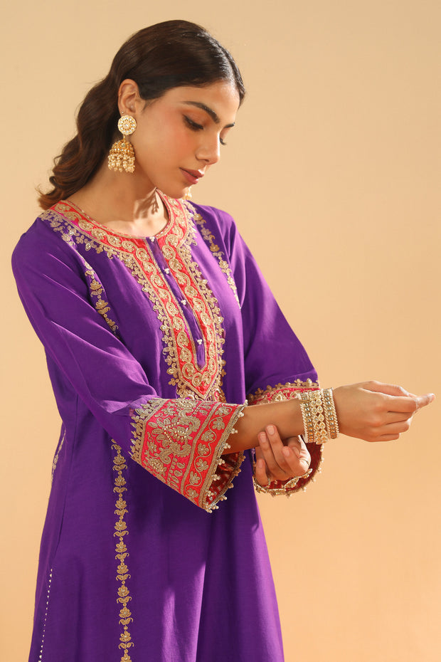 Long A-line Kurta with Palazzo and Dupatta