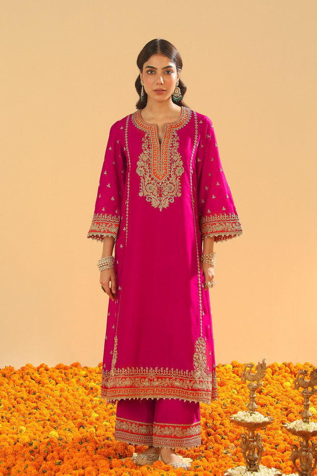 Long A-line Kurta with Palazzo and Dupatta