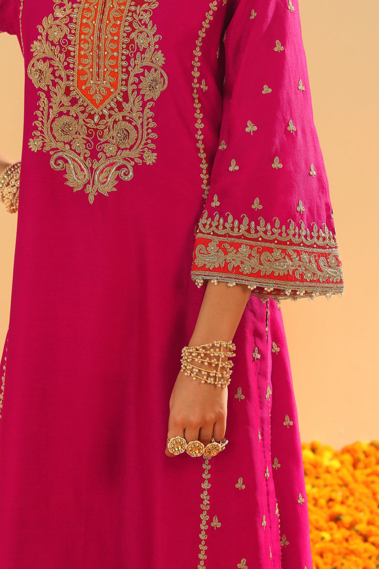 Long A-line Kurta with Palazzo and Dupatta