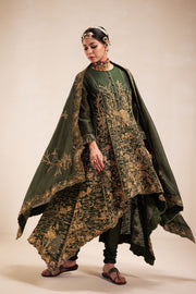 green chanderi high low anarkali