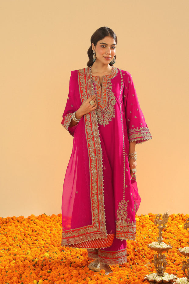 Long A-line Kurta with Palazzo and Dupatta