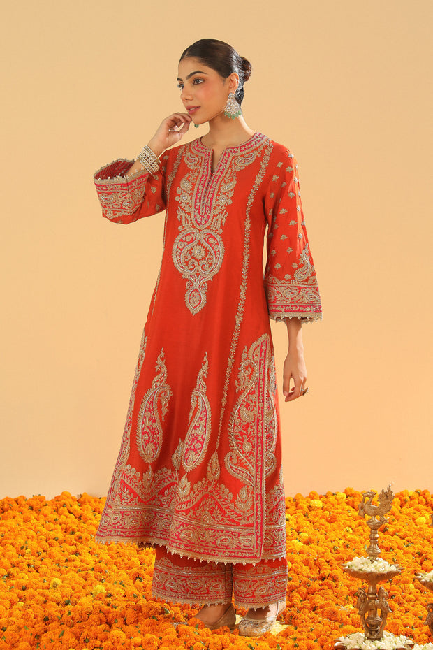 A-Line Kurta with Palazzo and Dupatta