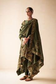 green chanderi high low anarkali