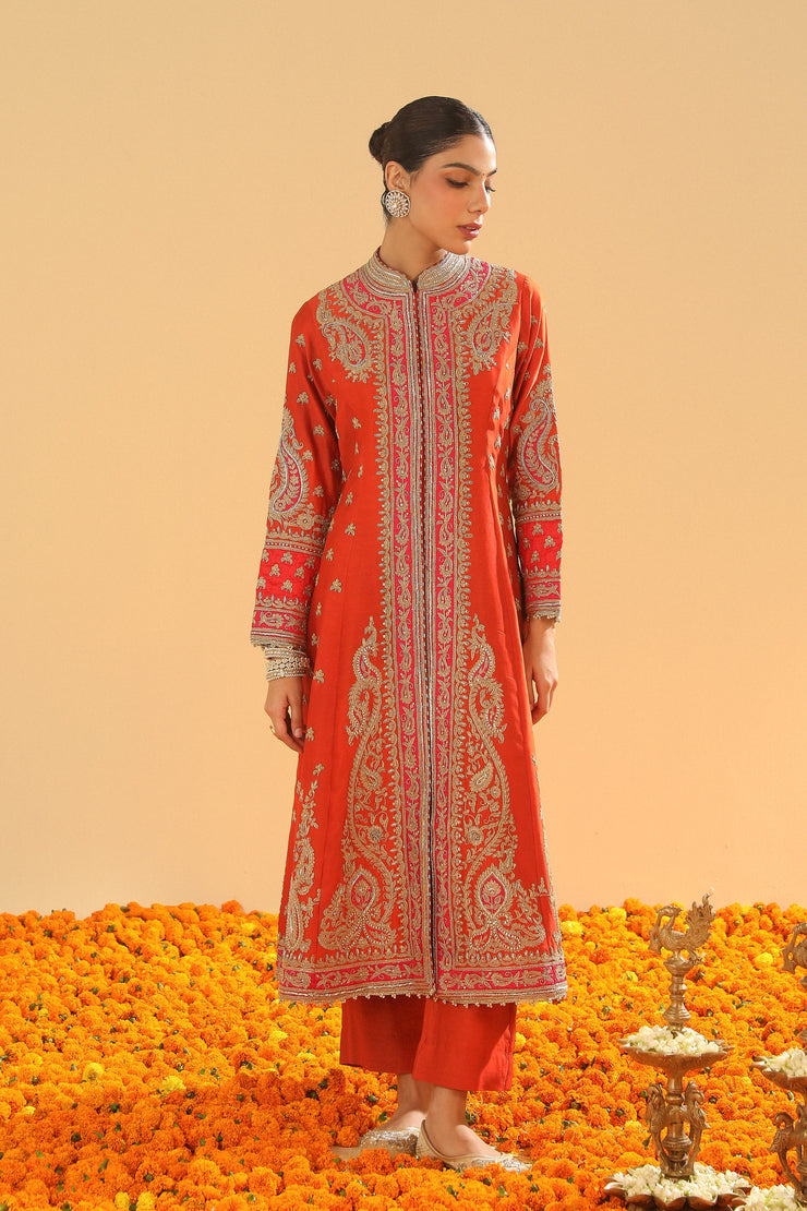 Long A-line Jacket with Pant and Dupatta