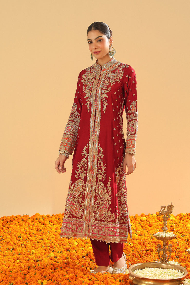 Long A-line Jacket with Pant and Dupatta