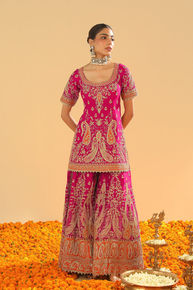 Short Kurta with Sharara and Dupatta