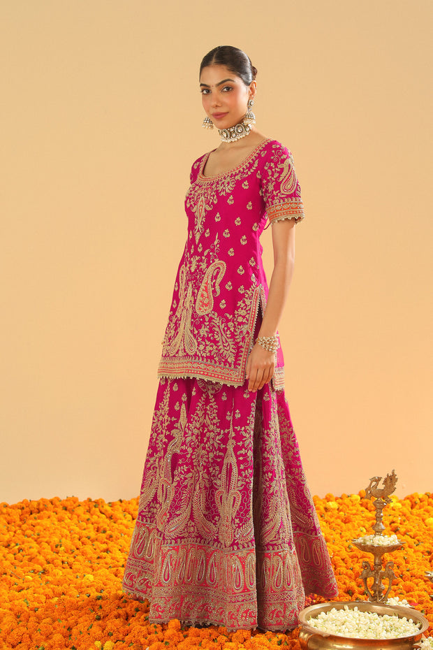 Short Kurta with Sharara and Dupatta