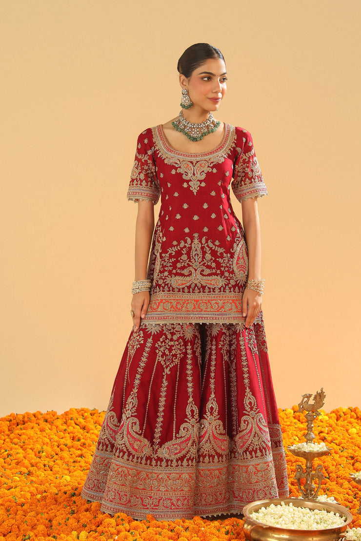 Short Kurta with Sharara and Dupatta