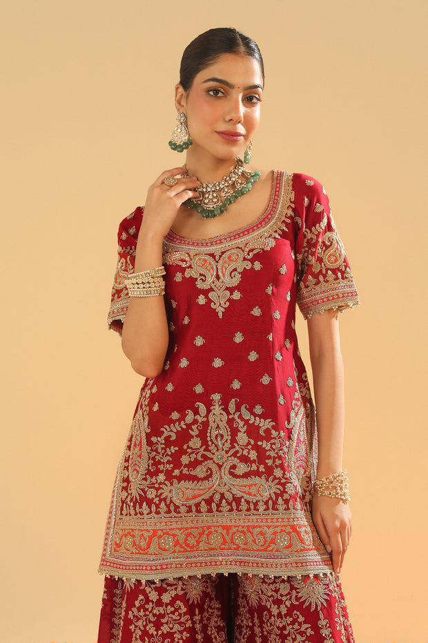 Short Kurta with Sharara and Dupatta