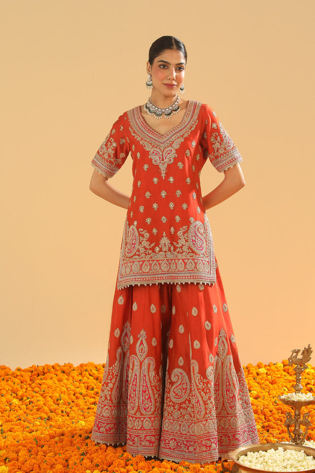 Short Kurta with Sharara and Dupatta