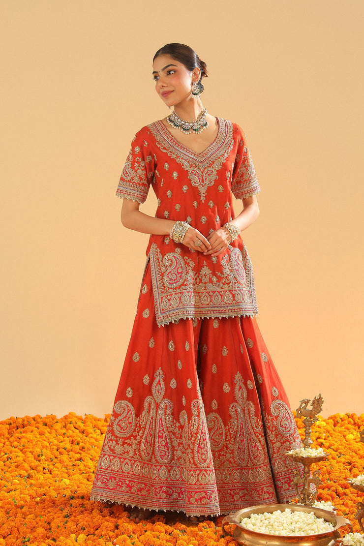 Short Kurta with Sharara and Dupatta