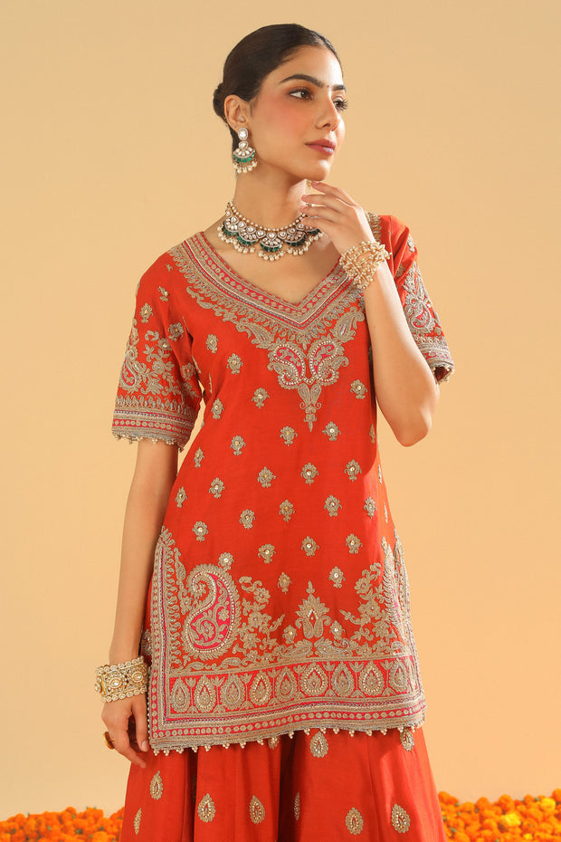 Short Kurta with Sharara and Dupatta