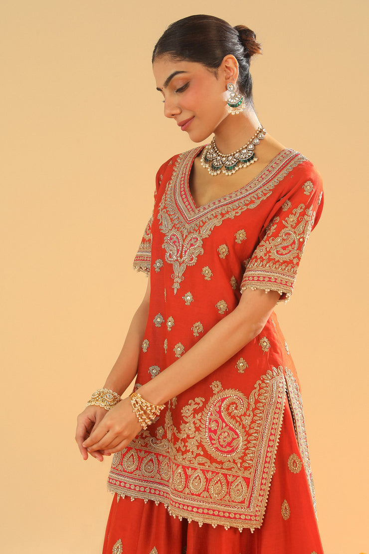 Short Kurta with Sharara and Dupatta