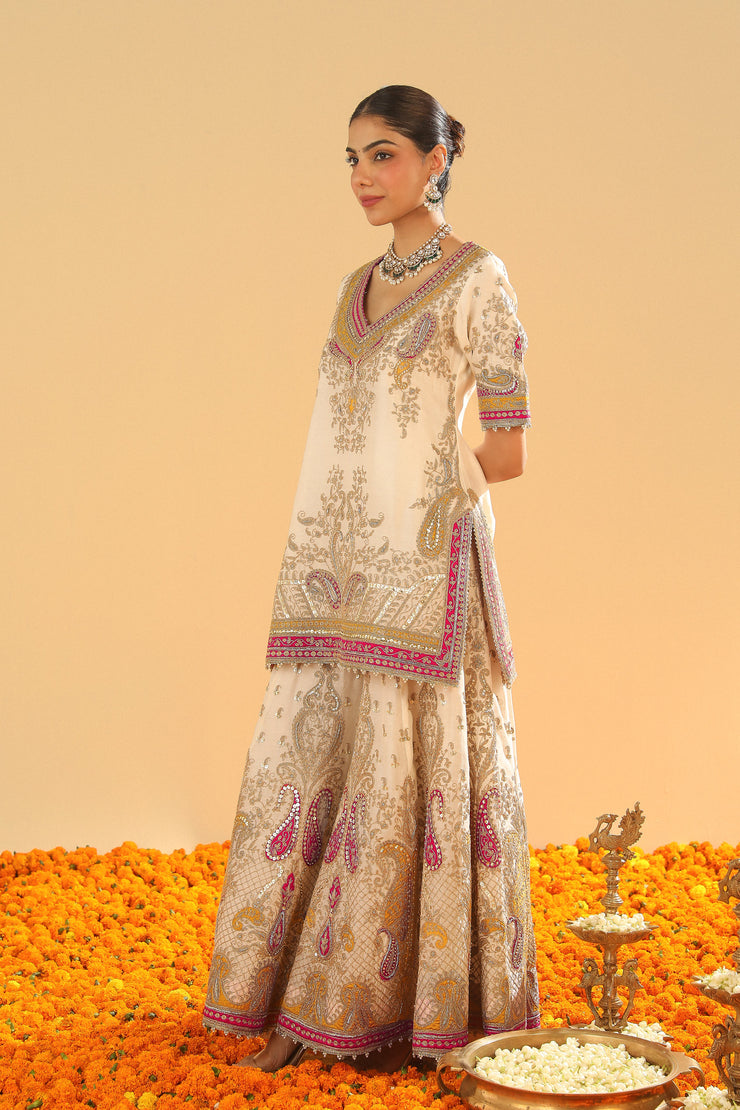 Short Kurta with Sharara and Dupatta