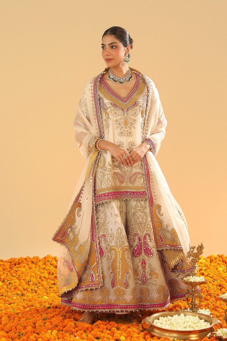 Short Kurta with Sharara and Dupatta